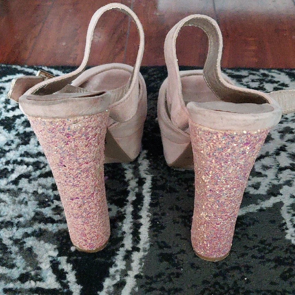 Qupid Blush Pink Glitter Platform Heels - Picture 3 of 8